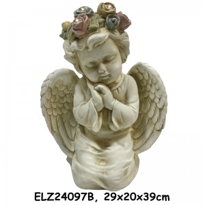 Elegantni kipi angelov, ki molijo in počivajo, držijo sklede, ročno izdelana notranja dekoracija na prostem