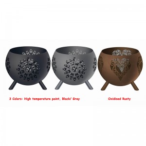 High temperature Black Global Metal Fire Pit with Feet Bonfire Outdoor Heater for Wood Burning with Laser Cut Design