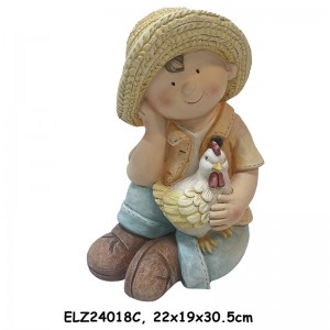 Handcrafted Children Statues with Eggshell Garden Boy statues Gardening Girl statues for Garden and Home Decor