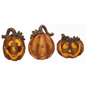 Resin Arts & Craft Halloween Pumpkin Decors with Light Jack-o'-lanterns Hnub so Kho kom zoo nkauj sab hauv tsev-sab nraum zoov