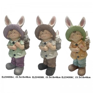Ձեռագործ տղա և աղջիկ Rabbit Companions Bunny Basket Buddies արձաններ բացօթյա ներսի դեկոր