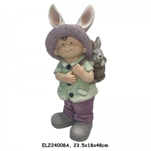 Ձեռագործ տղա և աղջիկ Rabbit Companions Bunny Basket Buddies արձաններ բացօթյա ներսի դեկոր