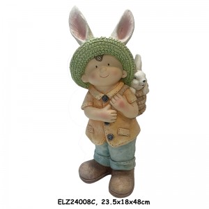 Handcrafted Boy and Girl Rabbit Companions Bunny Basket Buddies Statues Outdoor Indoor Decor