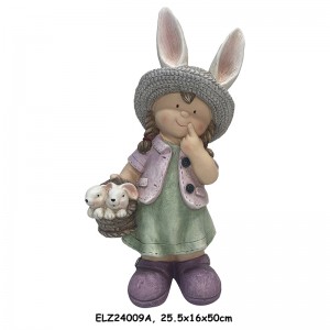 Handcrafted Boy and Girl Rabbit Companions Bunny Basket Buddies Statues Outdoor Indoor Decor