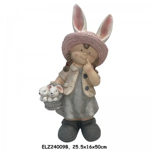 手作りの男の子と女の子のウサギの仲間バニーバスケットの仲間の彫像屋外屋内装飾