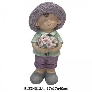 Handcrafted Rustic Duo of Nature Blossom Boy and Girl Statue Fiber Clay Statues for Home And Garden