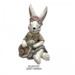 Eskuz egindako Turtle Rabbit Duo Barraskilo Rabbit Bikote Figurina Aste Santua eta lorategia apaintzeko