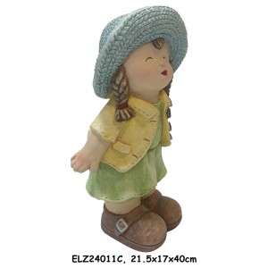 Handcrafted Whimsical Child Figurines for Garden and Home Boy and Girl statues
