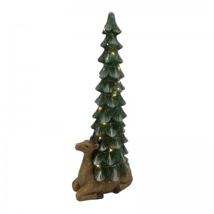 Árvore de Natal de rena de argila de fibra artesanal com luzes e decorações de Natal