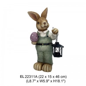 Handmade Standing Rabbit Holding Lantern Garden Decoration Bunny Rabbit statues