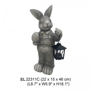 Coelho de pé feito à mão segurando lanterna decoração de jardim estátuas de coelho