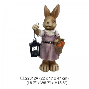 Håndlavet stående kanin holder lanterne Havedekoration Bunny Rabbit statuer