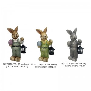Statue di coniglio coniglietto in piedi fatte a mano con lanterna e decorazione da giardino