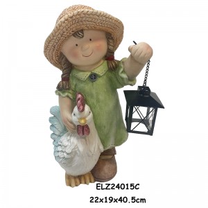 Lantern Light Boy and Girl Statues With Duck Rooster Garden and Home