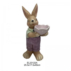 Rabbit Figurines nrog Easter qe Halves Luav nrog Easter qe lauj kaub xuas tes ua vaj Kho kom zoo nkauj sab hauv tsev thiab sab nraum zoov