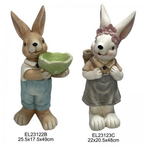 Rabbit Figurines with Easter Egg Halves Rabbits with Easter Egg Pots Handmade Garden Decoration Indoor and Outdoor
