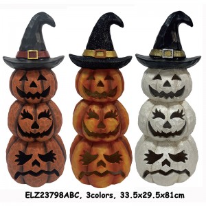Resin Arts & Craft Halloween Pumpkin Jack-o'-Lantern Tiers តុបតែងរូបចម្លាក់ក្នុងផ្ទះ និងក្រៅផ្ទះ