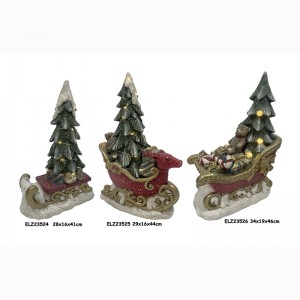 Resin Arts & Crafts CHRISTMAS TREES DECOR WITH SLEIGH REINDEER CAR WITH LED LIGHTS