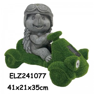 Solar Powered Clay Charms Handcrafted Fiber Garden Statues Grass Flocked Decors