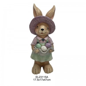 Spring Themed Garden or Indoor Decor Garden Delight Rabbit with Carrots Easter Eggs Harvest Helper Rabbit with Straw Hat