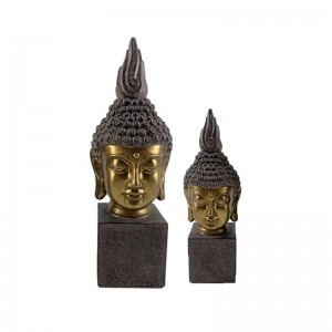 Tête de Bouddha en résine Arts & Crafts avec figurines sur pied