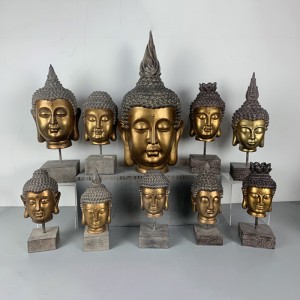 Cabeça de Buda em resina para artes e ofícios com estatuetas de suporte