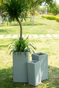 Fiber Clay Light Weight Tall Square Flowerpots Garden Pottery