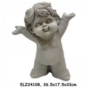 Snodige engler og kjeruber Collection Boy Statue Fiber Clay Statuer for hjem og hage