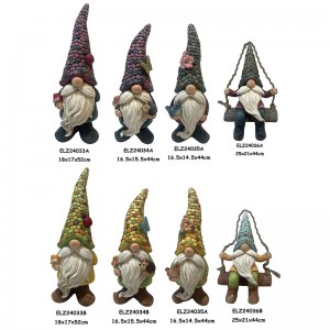 Decoración de xardín caprichosa Estatuas de gnomos encantadores Gnomos de barro de fibra artesanal con sombreiros de cores