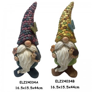 ການຕົບແຕ່ງສວນທີ່ງົດງາມທີ່ງົດງາມ Gnomes Statues Handcrafted Fiber Clay Gnomes with Colorful Hats