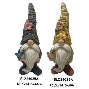 Dekor i çuditshëm i kopshtit Gnomes magjepsës Statujat Gnomes argjile me fibra të punuar me dorë me kapele shumëngjyrëshe
