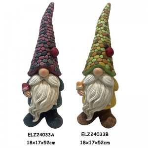 Dekorasi Taman Aneh Enchanting Gnomes Patung Buatan Tangan Fiber Clay Gnomes dengan Topi Warna-warni