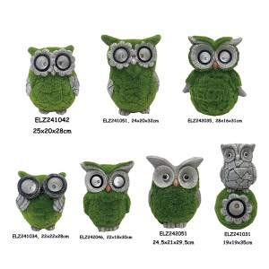 Whimsical Gras-Flocked Solar Owl Statuen Heem a Gaart Dekoratioun Outdoor Decors
