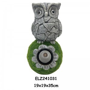 Katingad-an nga Grass-Flocked Solar Owl Statues Balay Ug Garden Dekorasyon sa gawas Dekorasyon