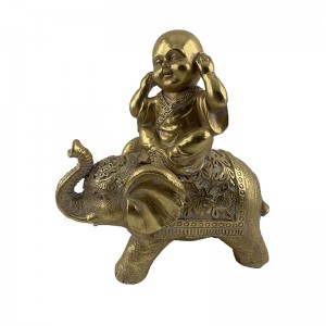 Artesanía en resina Bebé-Buda xogando co elefante
