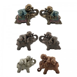 Resin arts & crafts Baby-Buddha nga naghigda sa Elephant 3sizes
