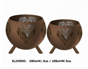 Oxidised Rusty Global Metal Fire Pit with Feet Bonfire Outdoor Heater for Wood Burning with Laser Cut Design