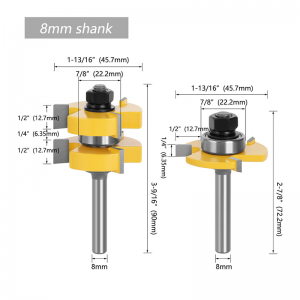 Professional 2PCS 8mm Shank Tongue Groove Joint Router Bit Set Milling Cutter for Wood Woodworking
