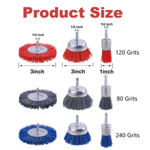 Rocaris 9 Pack Nylon Filament Abrasive Wire Brush Wheel & Cup Brush Set with 1/4 Inch Hex Shank