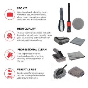 Grey 18 Pcs Car Cleaning Tools Kit with Car Detailing Brush Set