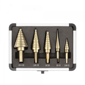 Elehand 5PCS Imperial TiN Coated Step Drill Set with Aluminum Case