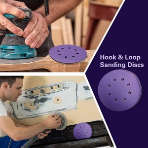 Flocking sanding disc purple ceramic abrasive 8 hole wet dry sanding paper discs for automotive