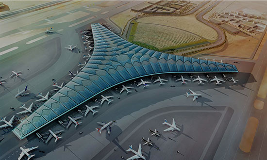 कुवैत अंतर्राष्ट्रीय हवाई अड्डे पर ई-लाइट की रोशनी