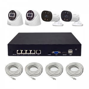 4 Channels PoE NVR Kits with 4MP Dual Lights Security Cameras Wired, Sound and Light Alarm, IP66, EB-NP4C416-LA