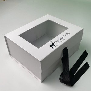 OEM Foldable gift box with magnets & PET window for clothes packaging