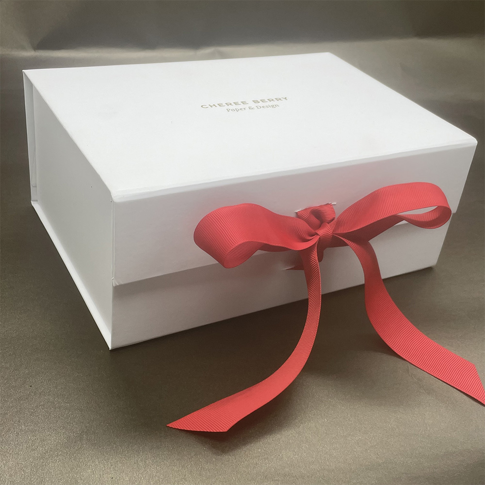 Caja de embalaje de regalo plegable de cartón de lujo de venta caliente con lazo de cinta