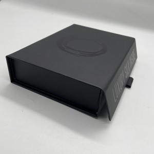 Black folding paper box with black foil logo