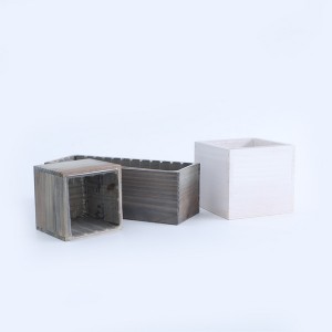 White and walnut finish wooden crate with plastic liner