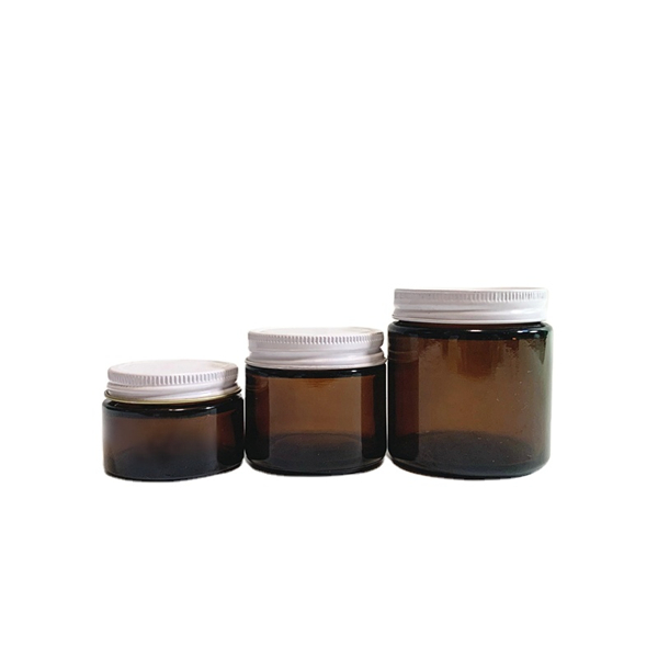 30ml 60ml 120ml straight sided amber glass face cream jar with white metal lid Featured Image