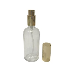 50ml clear glass bottle with gold aluminum spray pump